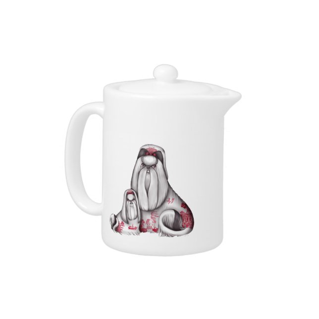 Red Willow Shih Tzus Teapot (Left)