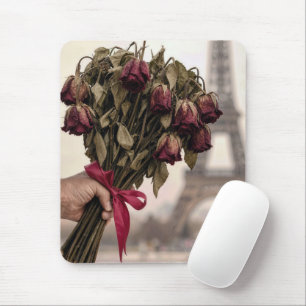 Red Wilted Rose Bouquet in Paris Mouse Pad