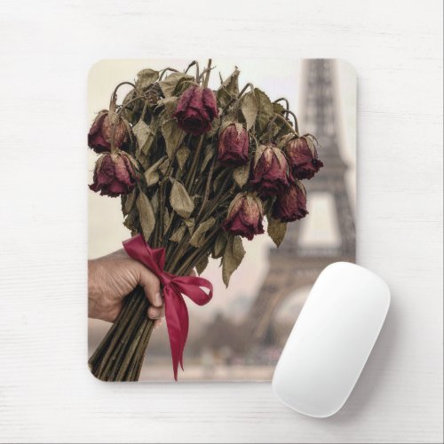 Red Wilted Rose Bouquet in Paris  Mouse Pad