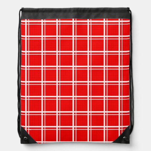 Red Windowpane Plaid Grid Stripes Pattern Design Drawstring Bag