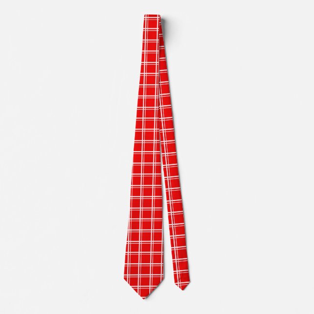 Red Windowpane Plaid Grid Stripes Pattern Design Neck Tie (Front)