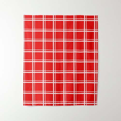 Red Windowpane Plaid Grid Stripes Pattern Design Tapestry
