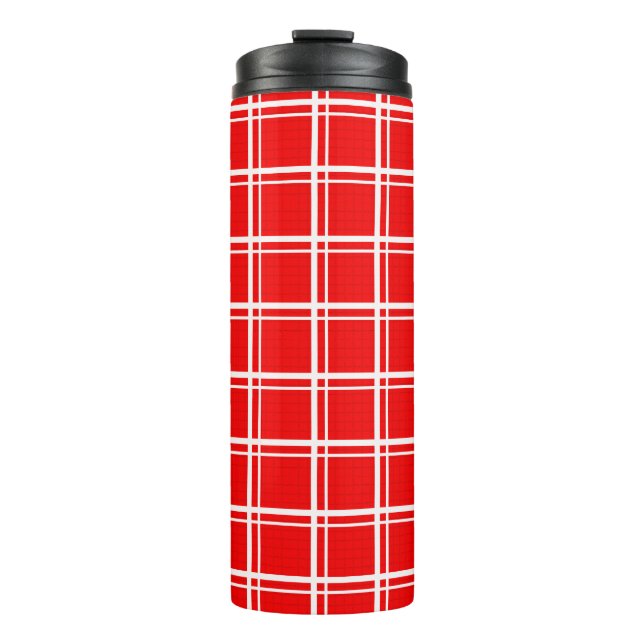Red  Windowpane Plaid Grid Stripes Pattern Design Thermal Tumbler (Front)