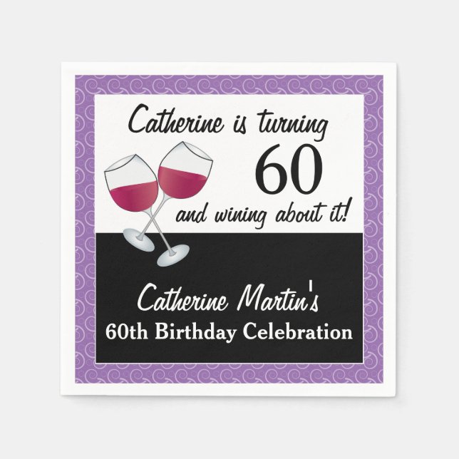 Red Wine, 60th Birthday Party Napkins (Front)