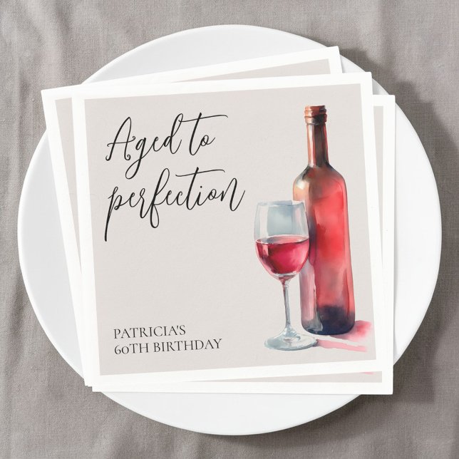 Red Wine Aged to Perfection 60th Birthday Party Napkins (Red Wine Aged to Perfection 60th Birthday Party Napkins)