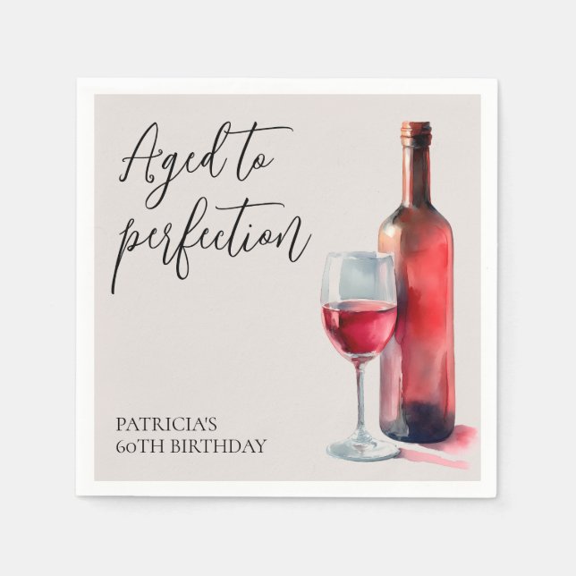 Red Wine Aged to Perfection 60th Birthday Party Napkins (Front)