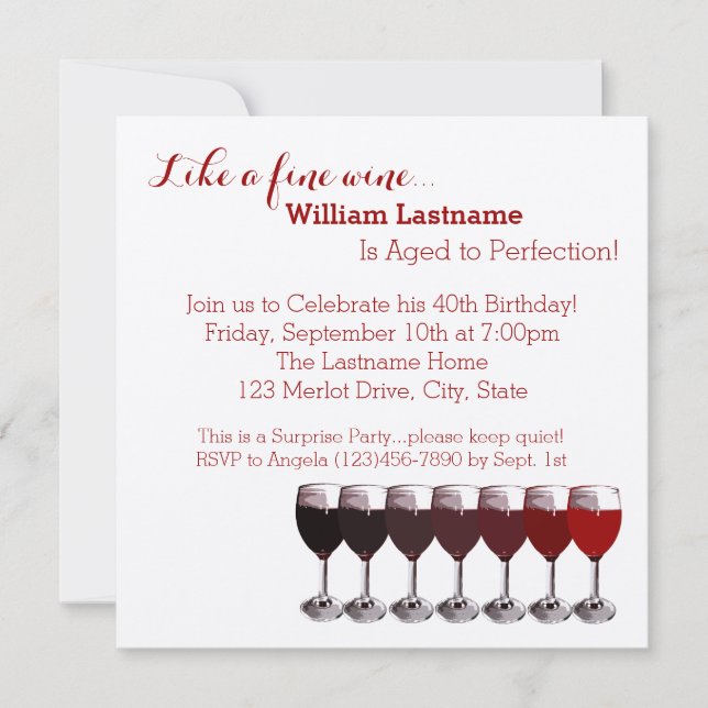 Red Wine Aged to Perfection Birthday Invitation (Front)