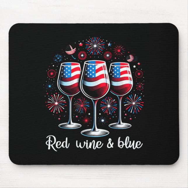 Red Wine &amp; Blue 4th Of July Wine Red White Blu Mouse Pad (Front)