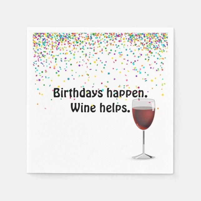 Red wine and birthday party confetti napkins (Front)