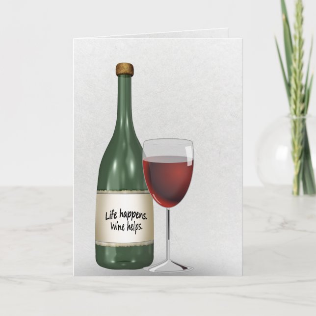 Red wine and bottle birthday card (Front)