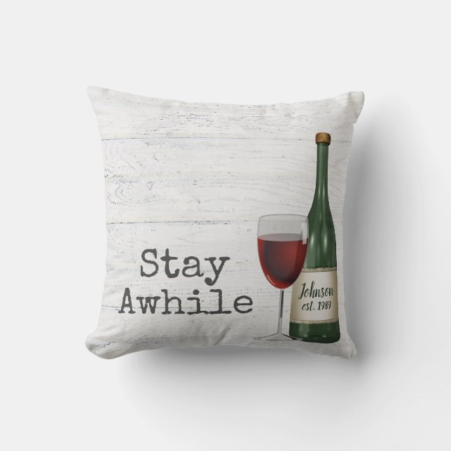 Red Wine and Bottle On Wood   Throw Pillow (Front)