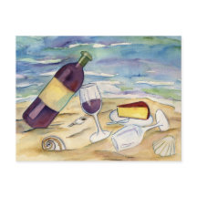 Red Wine and Cheese Beach Party Postcards