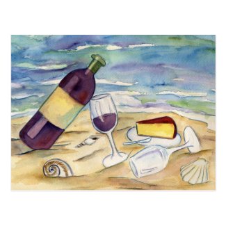 Red Wine and Cheese Beach Party Postcards