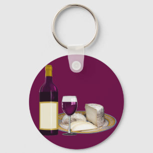RED WINE AND CHEESE, CHEESE LOVERS GIFT KEYCHAIN