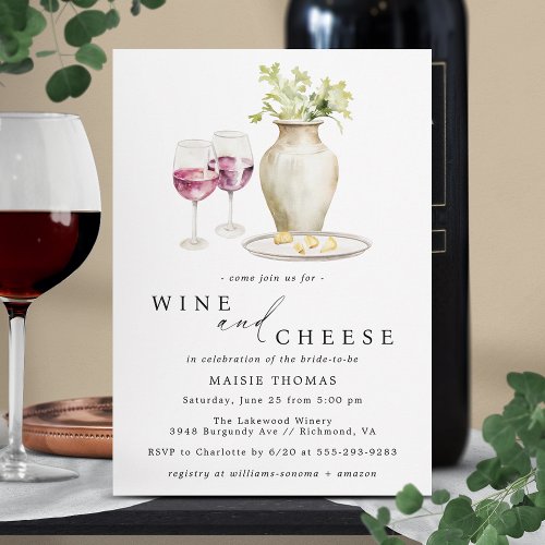 Red Wine and Cheese  Wine Tasting Bridal Shower Invitation