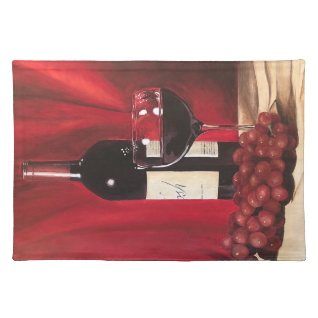 Red wine and grapes cloth placemat (Front)