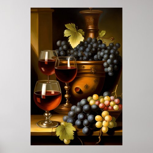 Red Wine And Grapes Poster