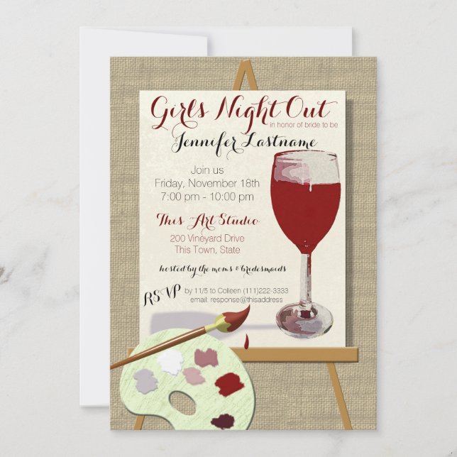 Red Wine and Painting Art Party Invitation (Front)