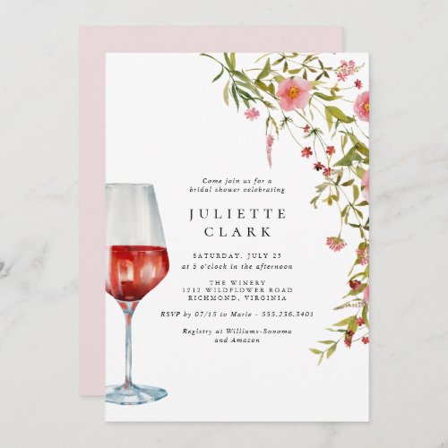 Red Wine and Pink Floral Garden Bridal Shower Invitation
