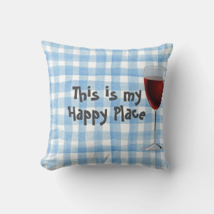 red wine and quote on blue watercolor throw pillow