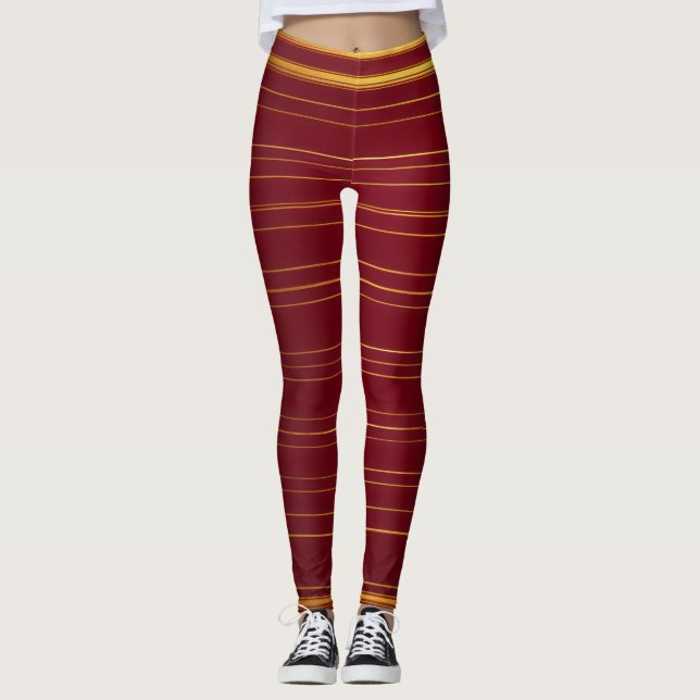 "Red Wine Arsenal: Precision Crafted in Gold Detai Leggings (Front)