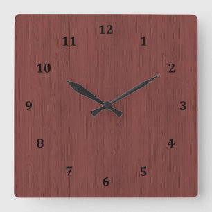 Red Wine Bamboo Wood Grain Look Square Wall Clock