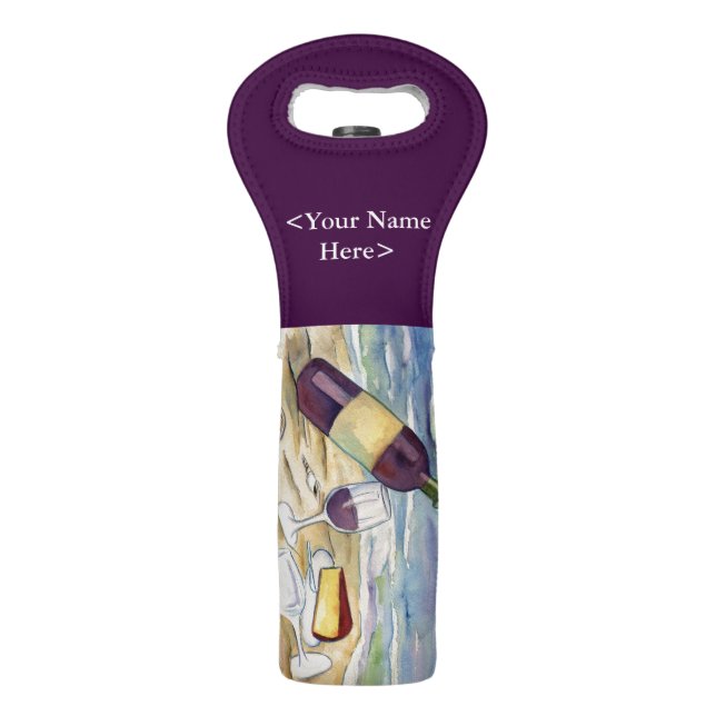 Red Wine Beach Party Custom Wine Bottle Tote Bags (Front)