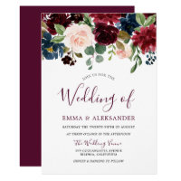 Red Wine Beautiful Burgundy Flowers Wedding Invite