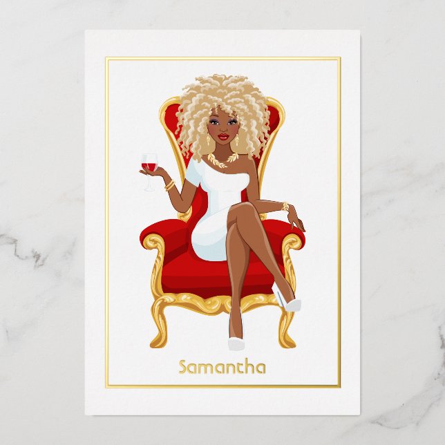 Red Wine Birthday Girl Foil Invitation (Front)