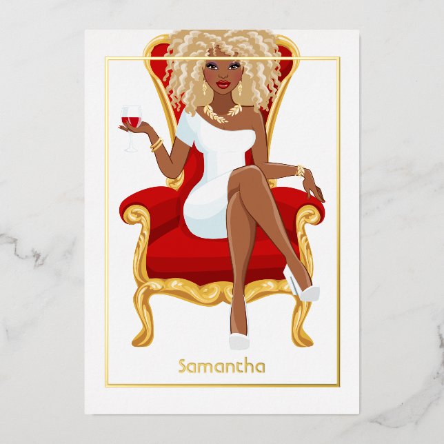 Red Wine Birthday Girl Foil Invitation (Front)