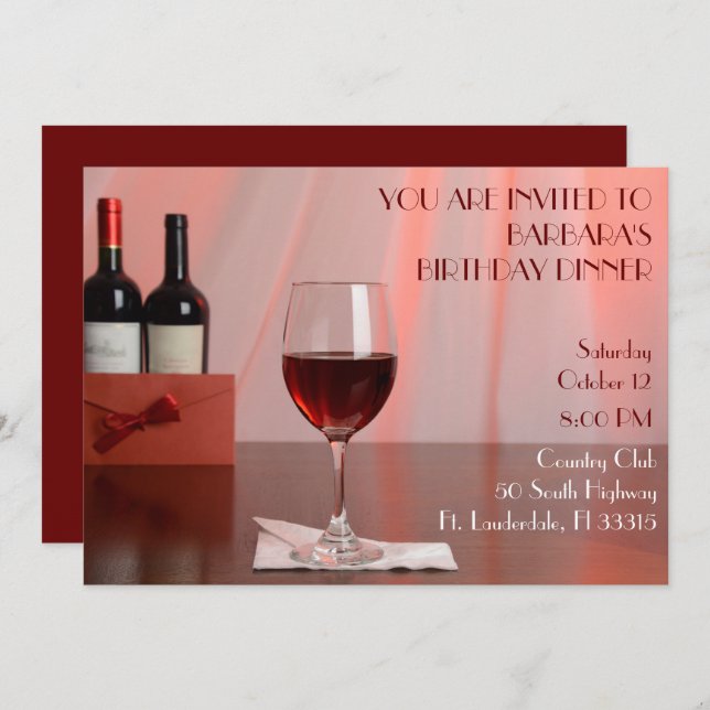 Red wine birthday  party invitation (Front/Back)