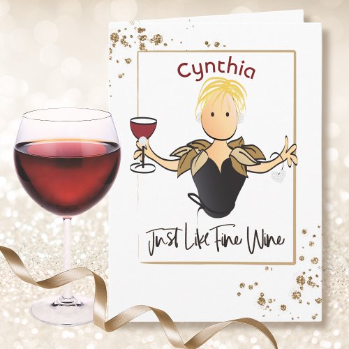 Red Wine Black Gold Sparkle for Her Fab Birthday  Card