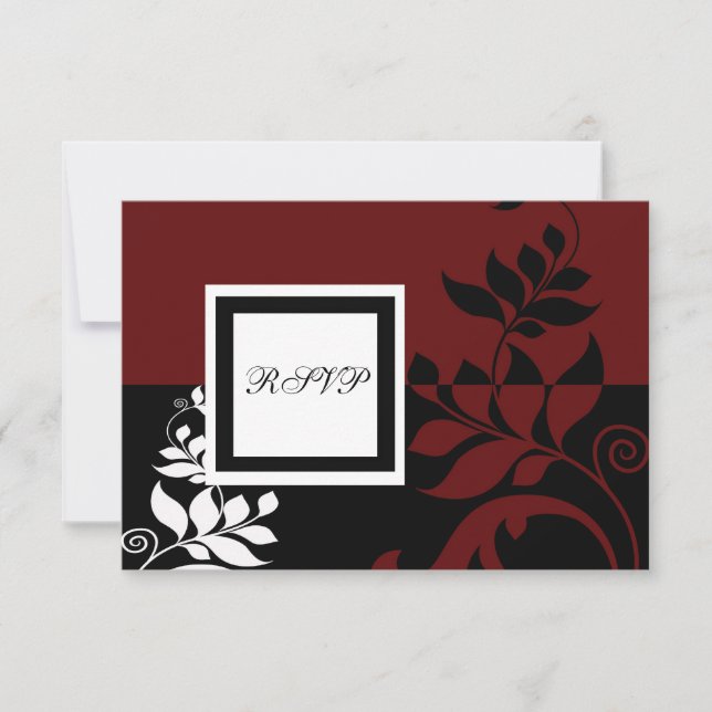Red Wine Black White Wedding RSVP (Front)
