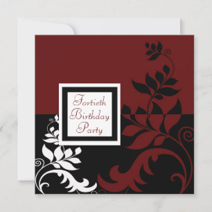 Red Wine Black White Womans 40th Birthday Party Invitation