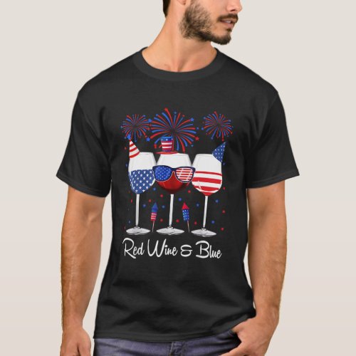 Red Wine Blue 4Th Of July Red White Blue Wine Glas T_Shirt
