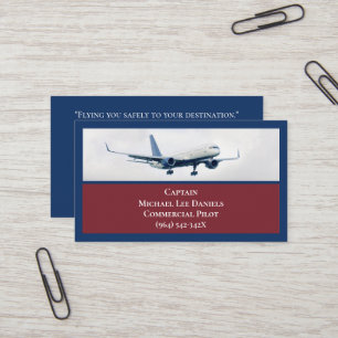 Red Wine Blue Commercial Airplane Captain Pilot Business Card
