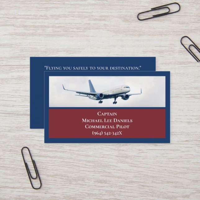 Red Wine Blue Commercial  Airplane Captain Pilot  Business Card (Front/Back In Situ)