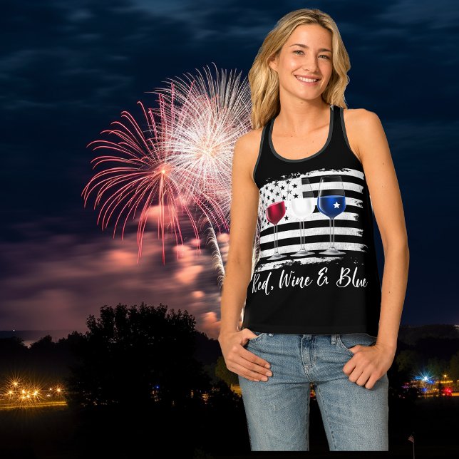 Red Wine Blue Flag USA 4th of July  Tank Top (Creator Uploaded)