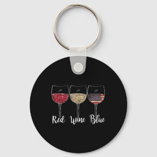 Red Wine Blue Wine Gles Usa Flag 4th Of July Patri Keychain