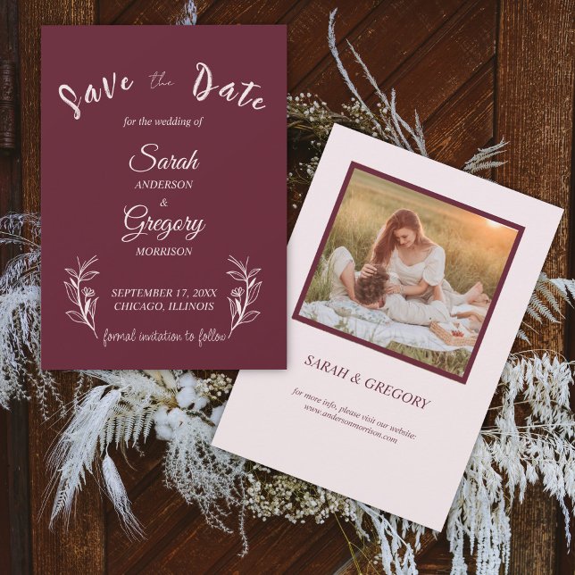 Red Wine Boho Minimalist Save the Date Card (Creator Uploaded)