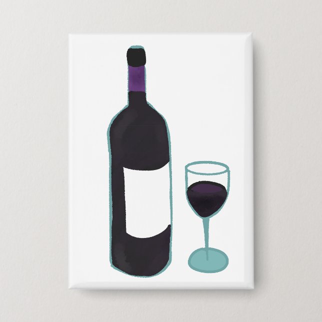 Red Wine Bottle And Glass Button (Front)