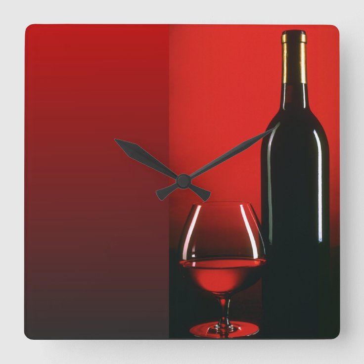 Red Wine Bottle and Glass Wall Clock Zazzle