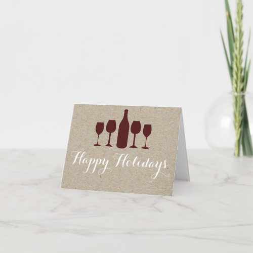 Red Wine  Bottle Brown Paper Rustic Fold Card