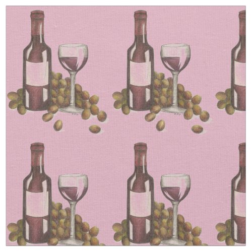 Red Wine Bottle Glass Grapes Wine Tasting Fabric