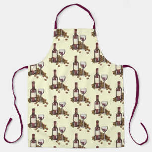 Red Wine Bottle Grapes Glass Winery Vineyard Vino Apron