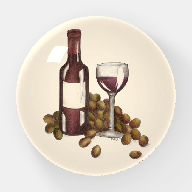 Red Wine Bottle Grapes Glasses Winery Vineyard Paperweight (Front)