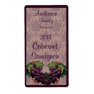 Red Wine Bottle Label with Grapes