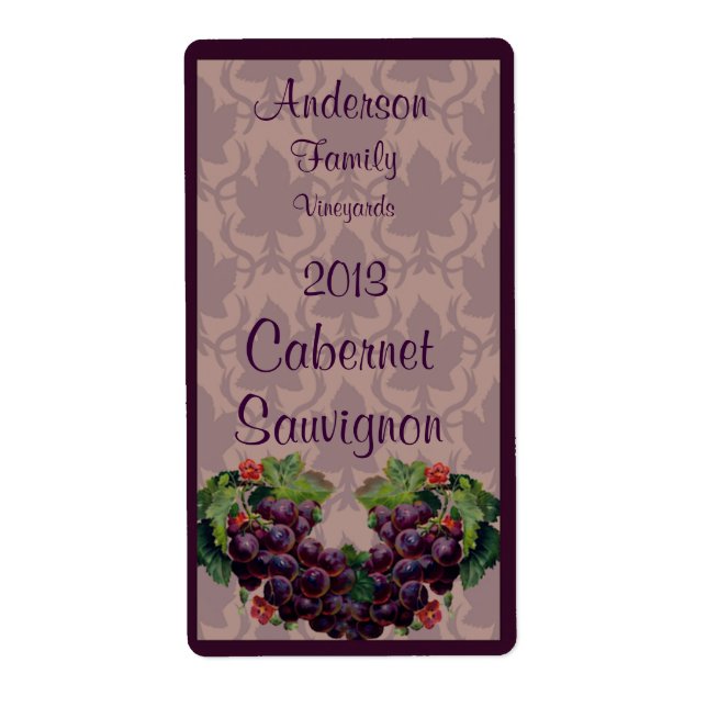Red Wine Bottle Label with Grapes (Front)