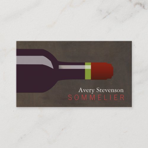 Red Wine Bottle Sommelier Brown Leather Look Business Card Template