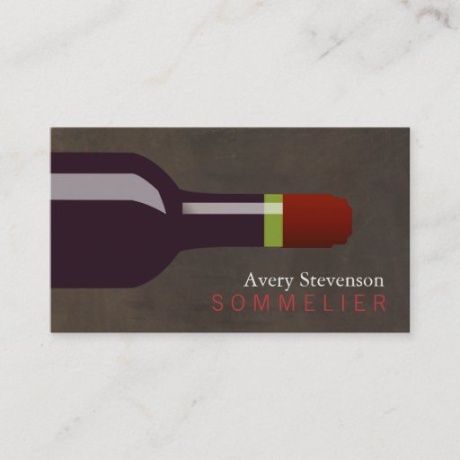 Customizable Red Wine Bottle Sommelier Brown Leather Look Business Card Template